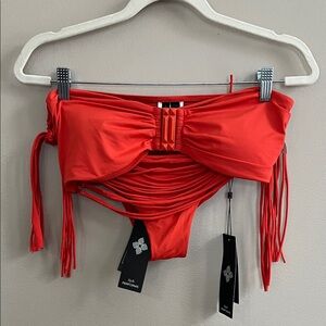 BCBGMaxAzria Red Fringe Bandeau Bikini Set Top and Bottom